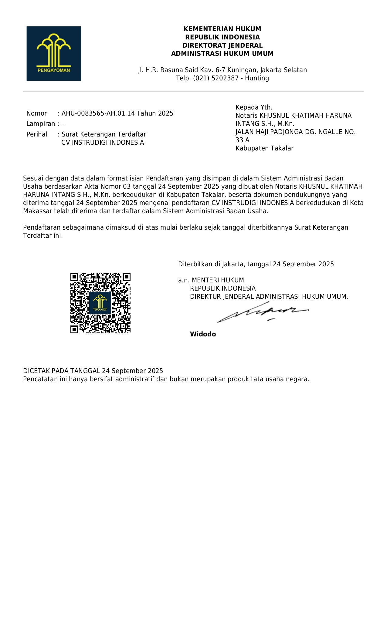 Surat Keterangan Terdaftar
